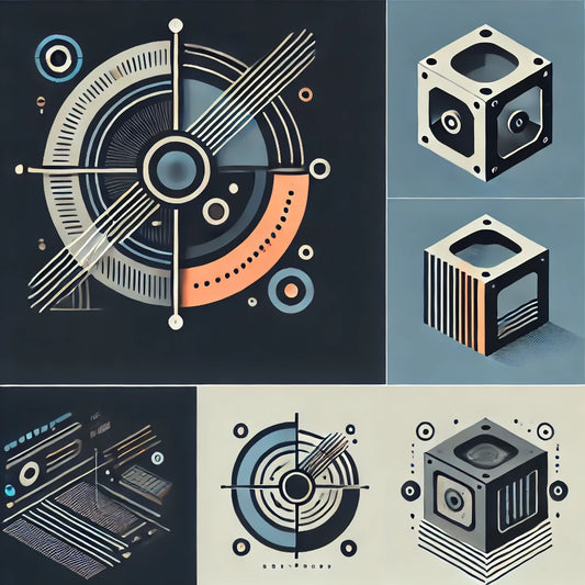 Futuristic workshop showcasing precision engineering and 3D printing technology with advanced tools and prototypes.
